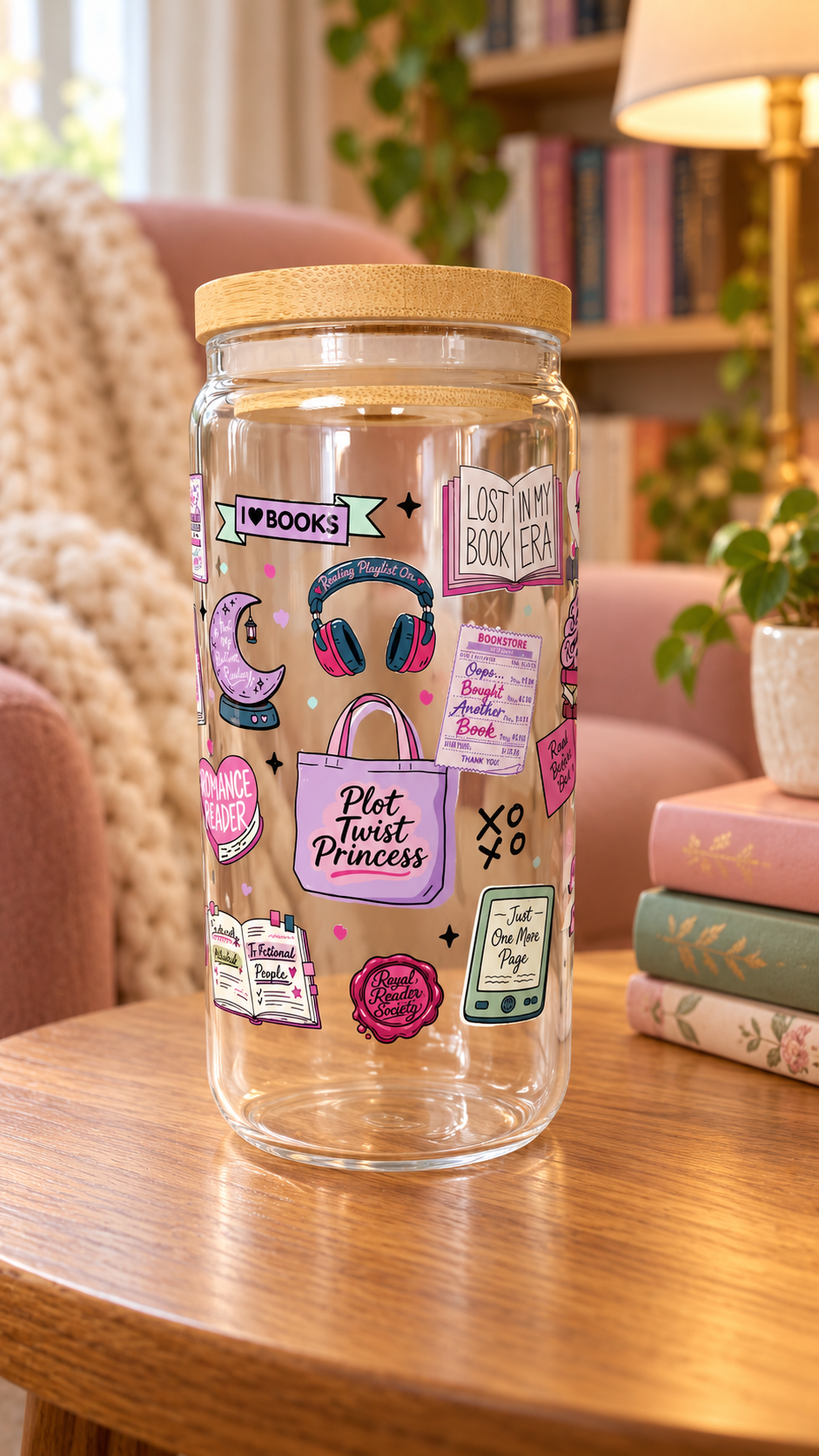 16oz Portable Bookish Themed Snow-Globe Tumbler - Washable Wash & Reuse Cup Glass, Forbidden Kitchenware Drinkware, Perfect for Romance Readers, Touch Her & Die Villain-Focused Iced Coffee Tumbler