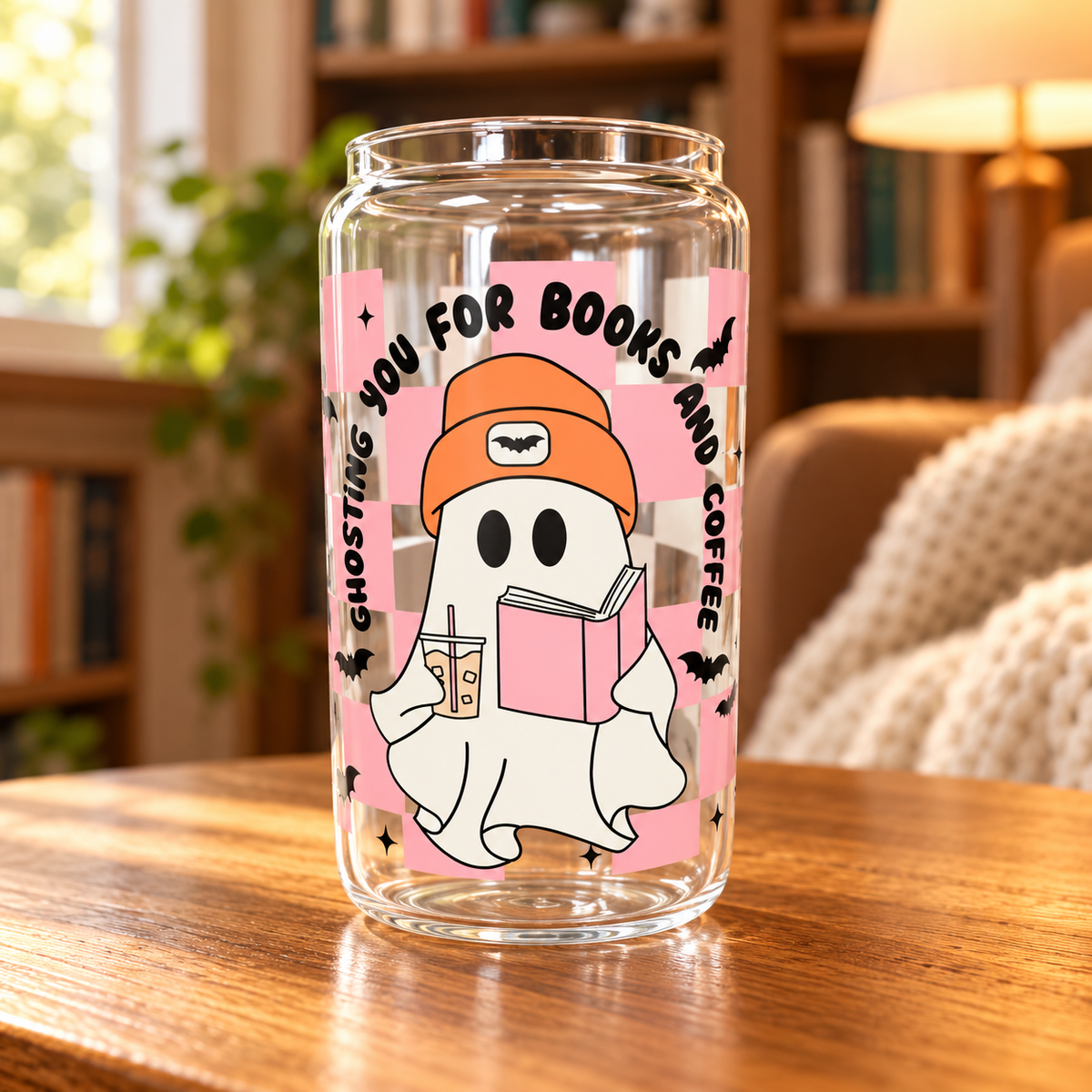 16oz Portable Bookish Themed Snow-Globe Tumbler - Washable Wash & Reuse Cup Glass, Forbidden Kitchenware Drinkware, Perfect for Romance Readers, Touch Her & Die Villain-Focused Iced Coffee Tumbler
