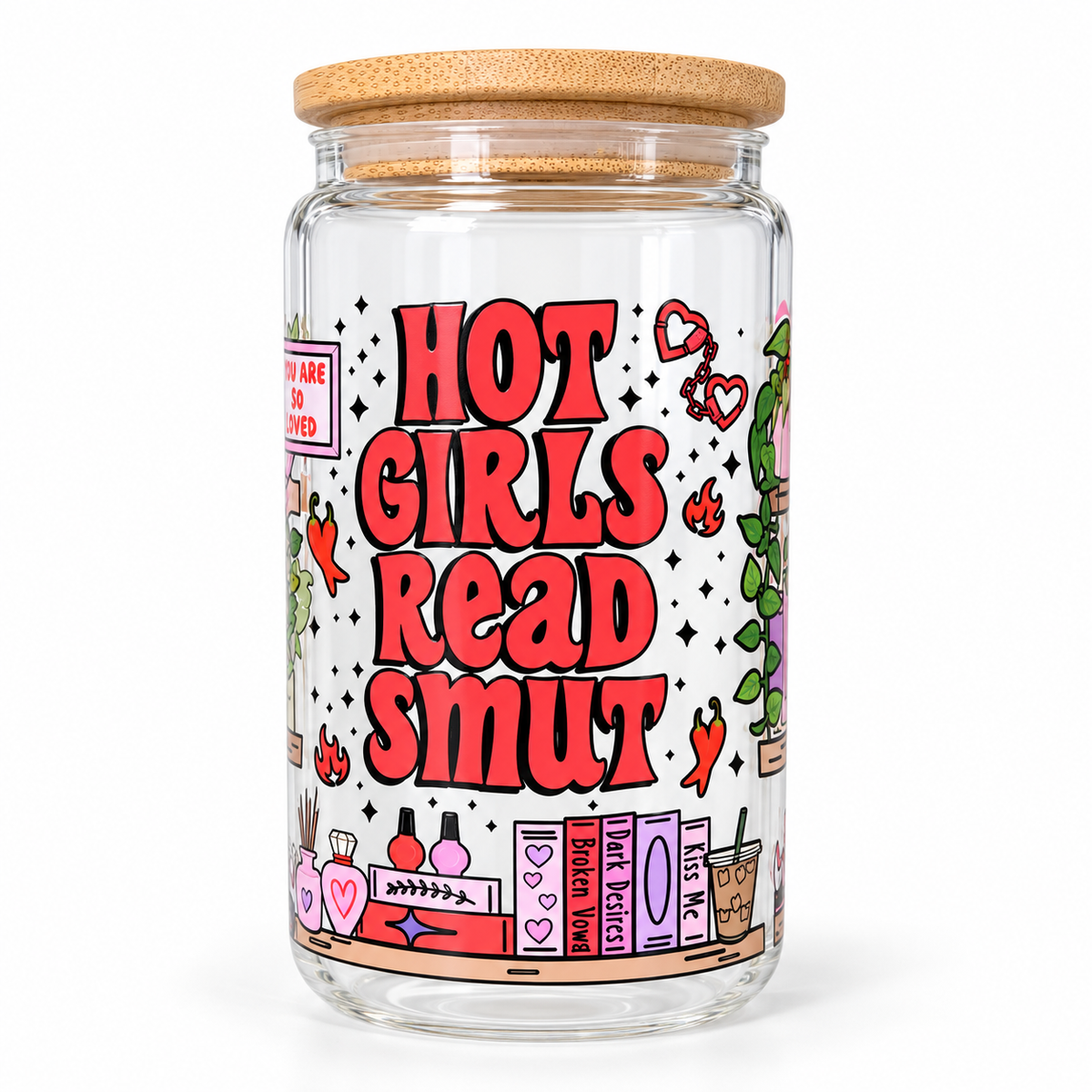 16oz Portable Bookish Themed Snow-Globe Tumbler - Washable Wash & Reuse Cup Glass, Forbidden Kitchenware Drinkware, Perfect for Romance Readers, Touch Her & Die Villain-Focused Iced Coffee Tumbler